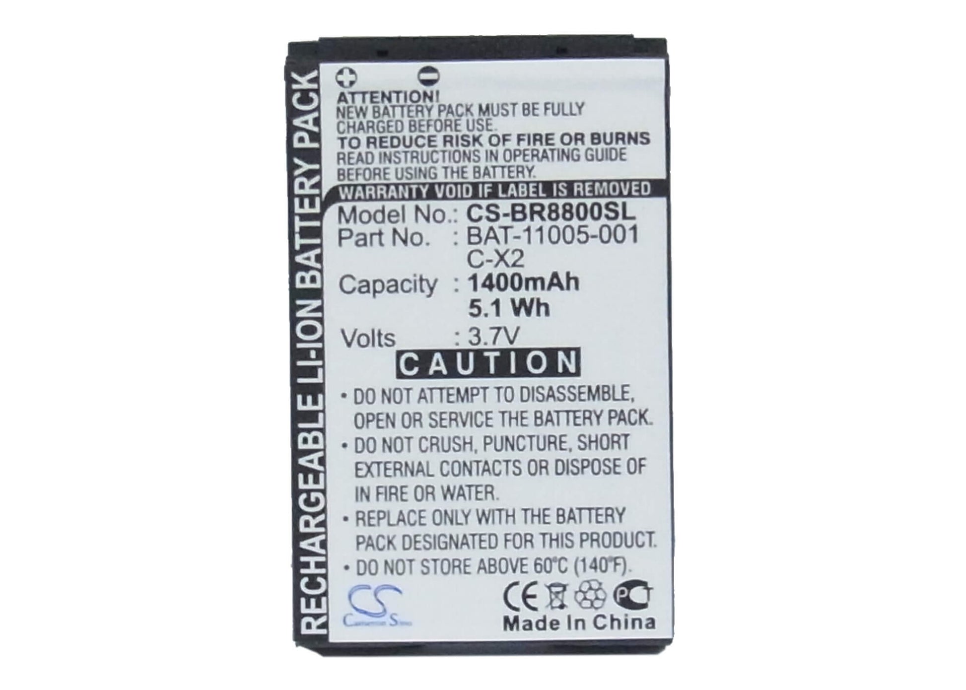 3.7V, 1400mAh, Li-ion Battery fits Blackberry, 8800, 8800c, 5.18Wh