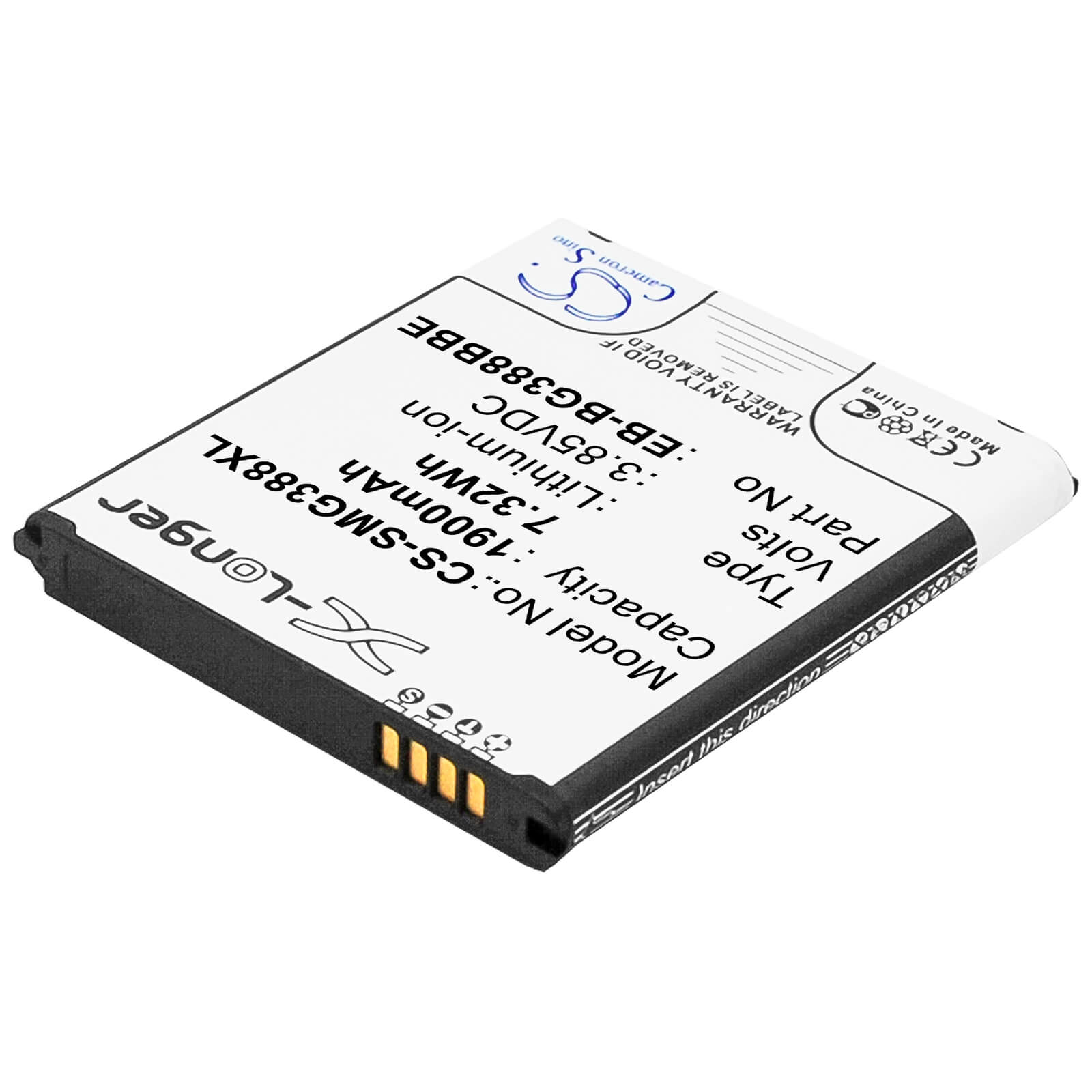 3.85V, 1900mAh, Li-ion Battery fits Samsung, Galaxy Active Neo, Galaxy Xcover 3, 7.315Wh
