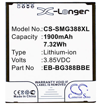 3.85V, 1900mAh, Li-ion Battery fits Samsung, Galaxy Active Neo, Galaxy Xcover 3, 7.315Wh