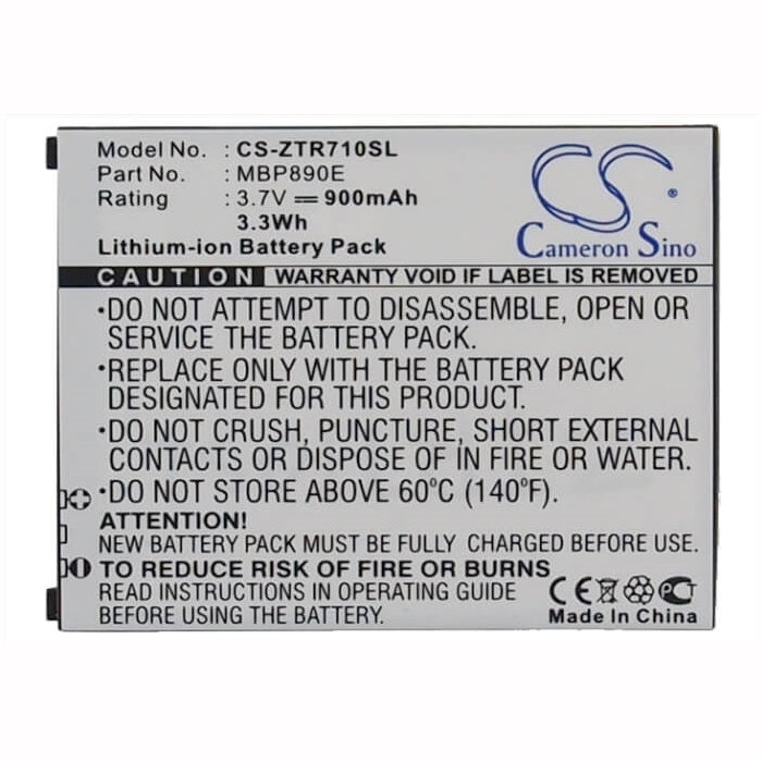 3.7V, 900mAh, Li-ion Battery fits Zte, R710, 3.33Wh