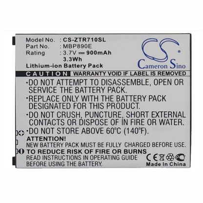 3.7V, 900mAh, Li-ion Battery fits Zte, R710, 3.33Wh