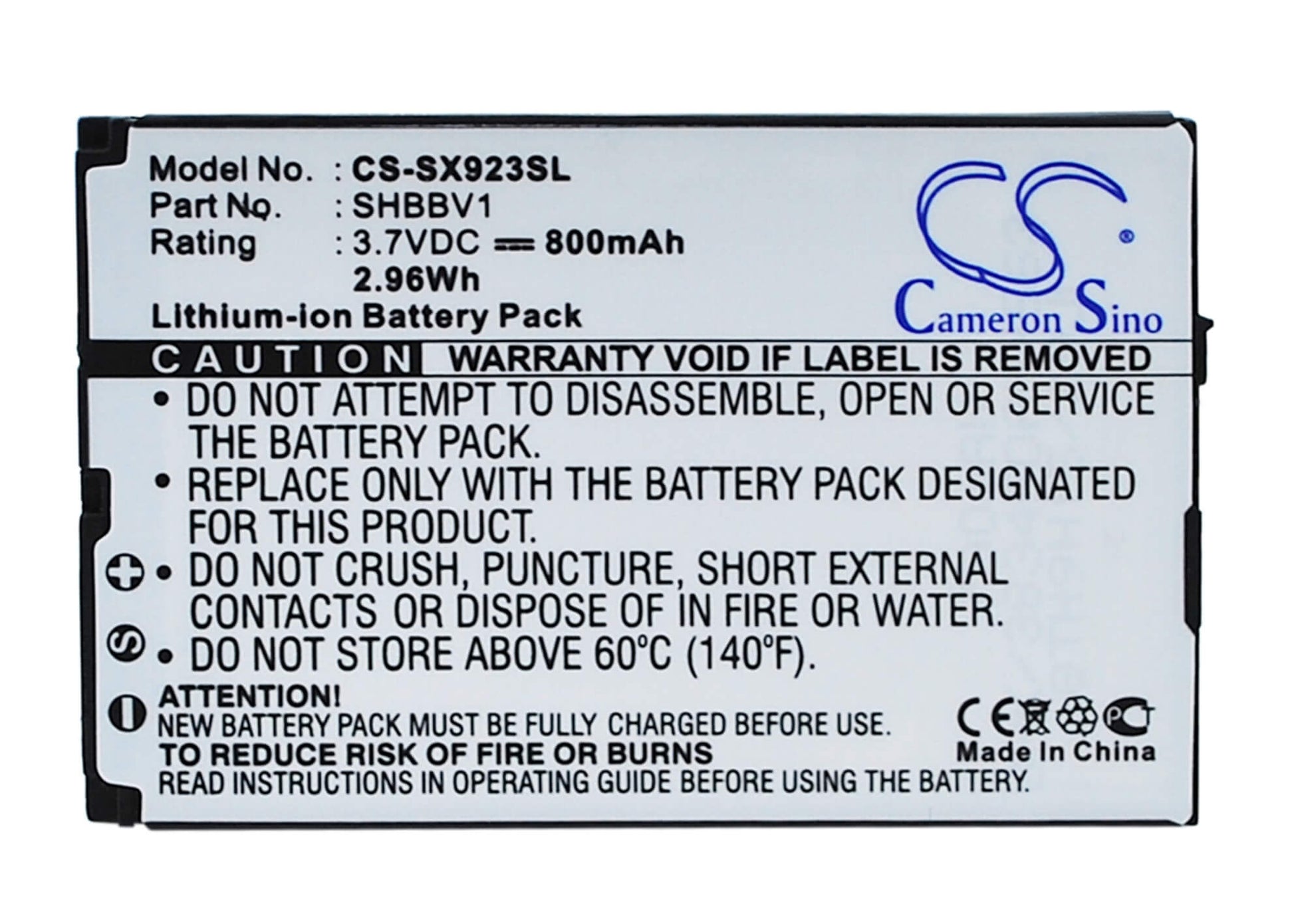 3.7V, 800mAh, Li-ion Battery fits Sharp, 9020c, 923sh, 2.96Wh