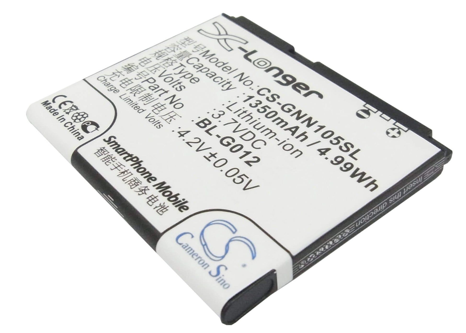 3.7V, 1350mAh, Li-ion Battery fits Gionee, C900, D500, 4.995Wh
