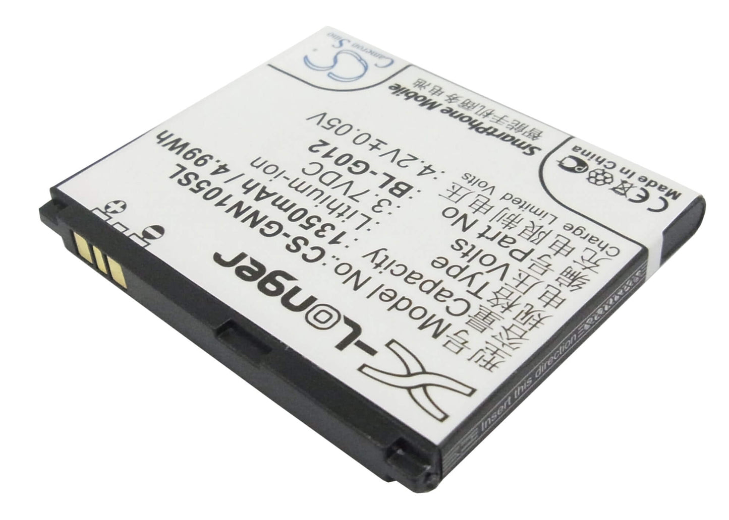 3.7V, 1350mAh, Li-ion Battery fits Gionee, C900, D500, 4.995Wh