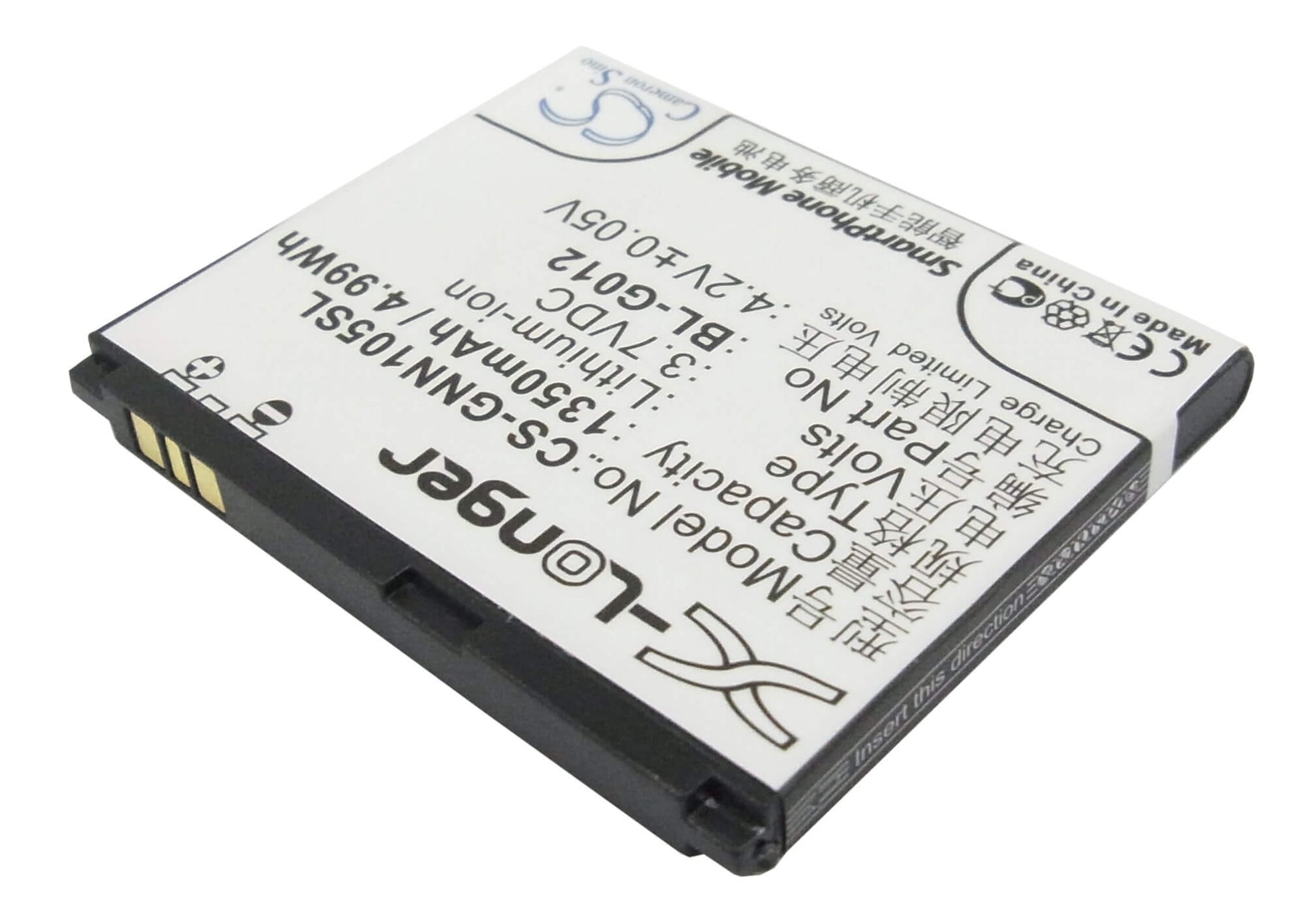 3.7V, 1350mAh, Li-ion Battery fits Gionee, C900, D500, 4.995Wh