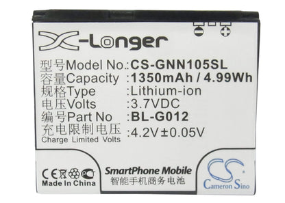 3.7V, 1350mAh, Li-ion Battery fits Gionee, C900, D500, 4.995Wh