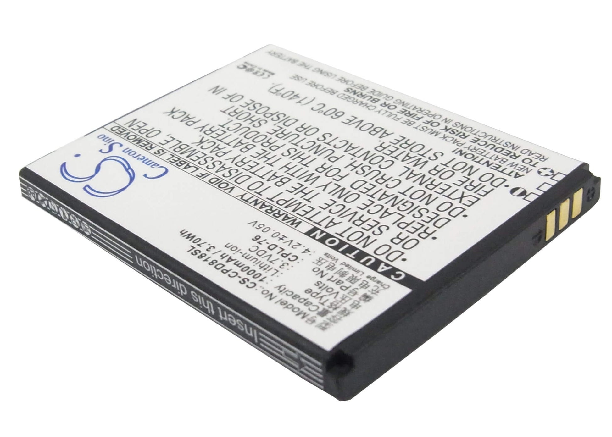3.7V, 1000mAh, Li-ion Battery fits Coolpad, 5216, 5860+, 3.7Wh