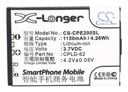 3.7V, 1150mAh, Li-ion Battery fits Coolpad, 5800, D280, 4.255Wh