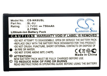 3.7V, 750mAh, Li-ion Battery fits Nokia, 8820, Erdos, 2.775Wh