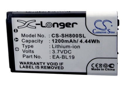 3.7V, 1200mAh, Li-ion Battery fits Sharp, N49a, Sh800, 4.44Wh