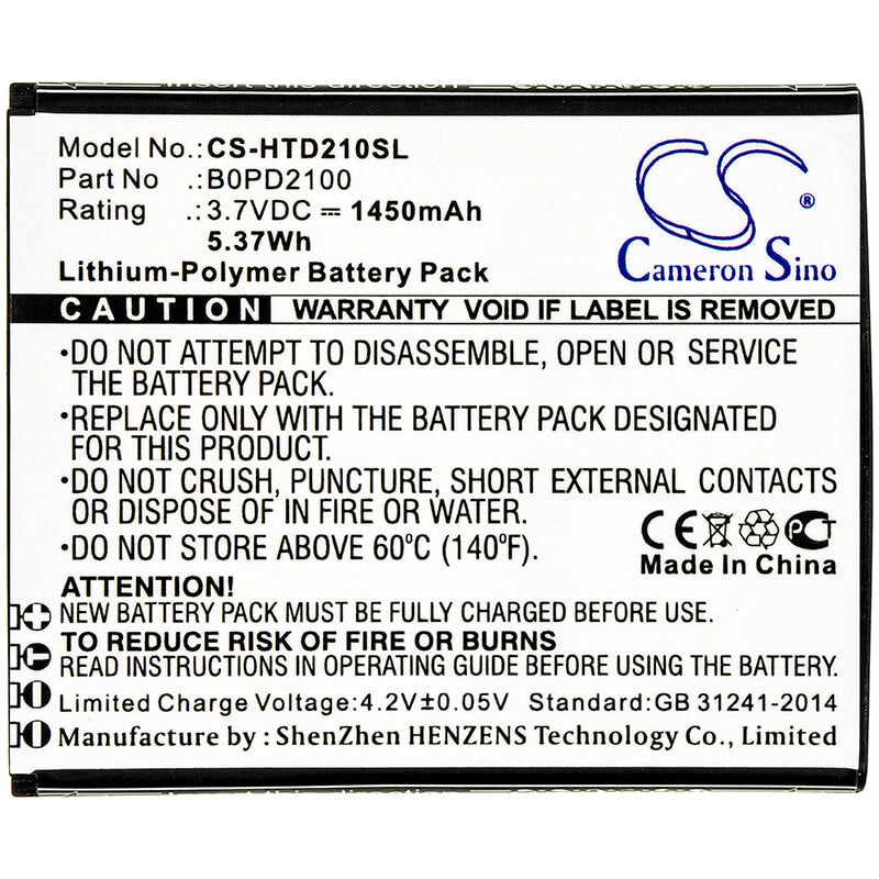 3.7V, 1450mAh, Li-Polymer Battery fits Htc, D210h, Desire 210, 5.365Wh