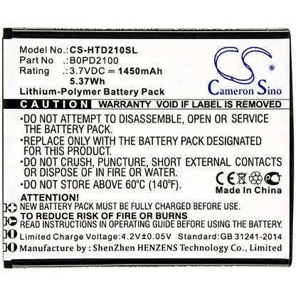 3.7V, 1450mAh, Li-Polymer Battery fits Htc, D210h, Desire 210, 5.365Wh