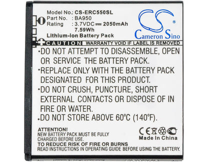 3.7V, 2050mAh, Li-ion Battery fits Sony Ericsson, C5503, C550x, 7.585Wh