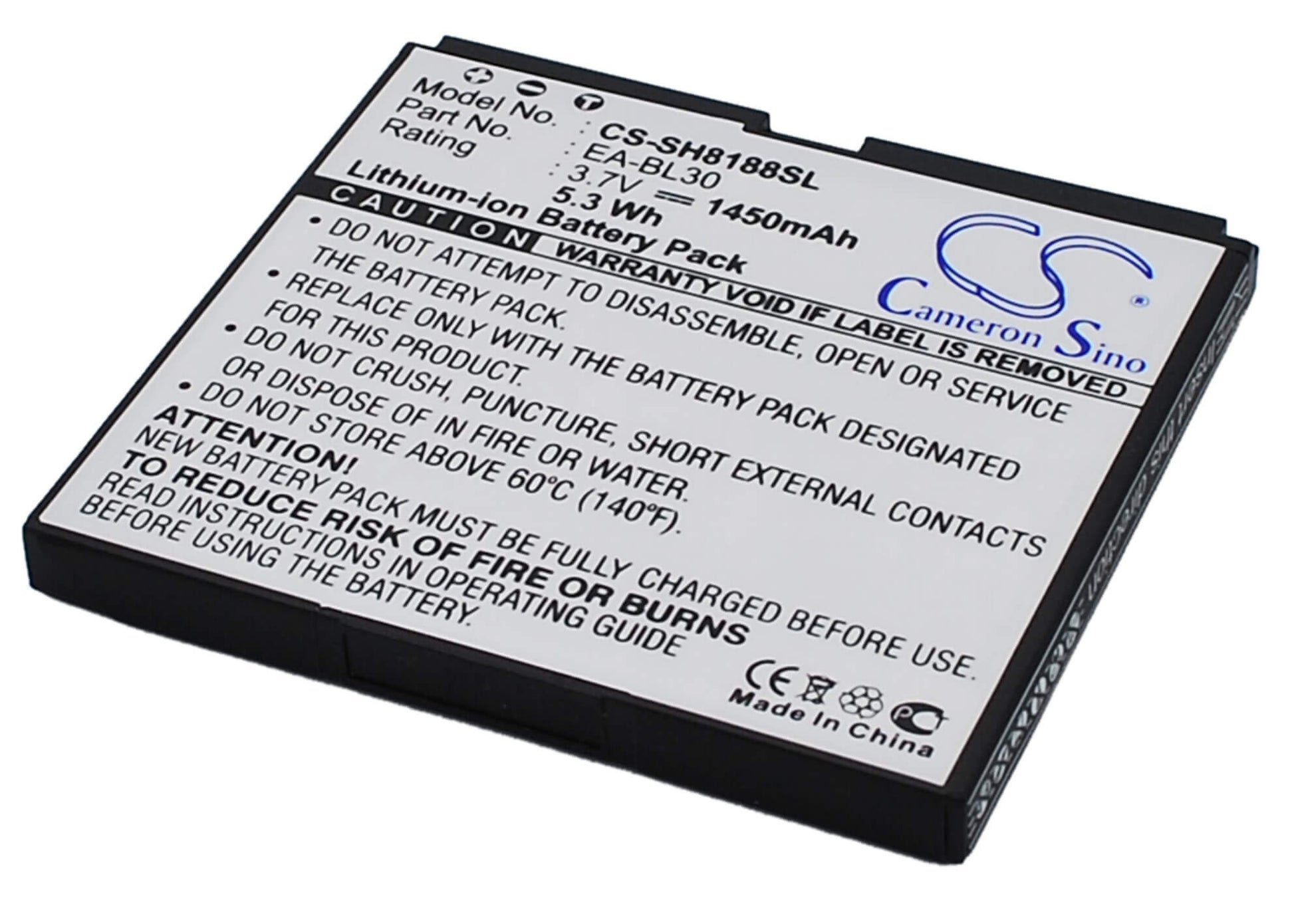 3.7V, 1450mAh, Li-ion Battery fits Sharp, Sh8188u, 5.365Wh