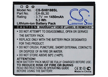 3.7V, 1450mAh, Li-ion Battery fits Sharp, Sh8188u, 5.365Wh