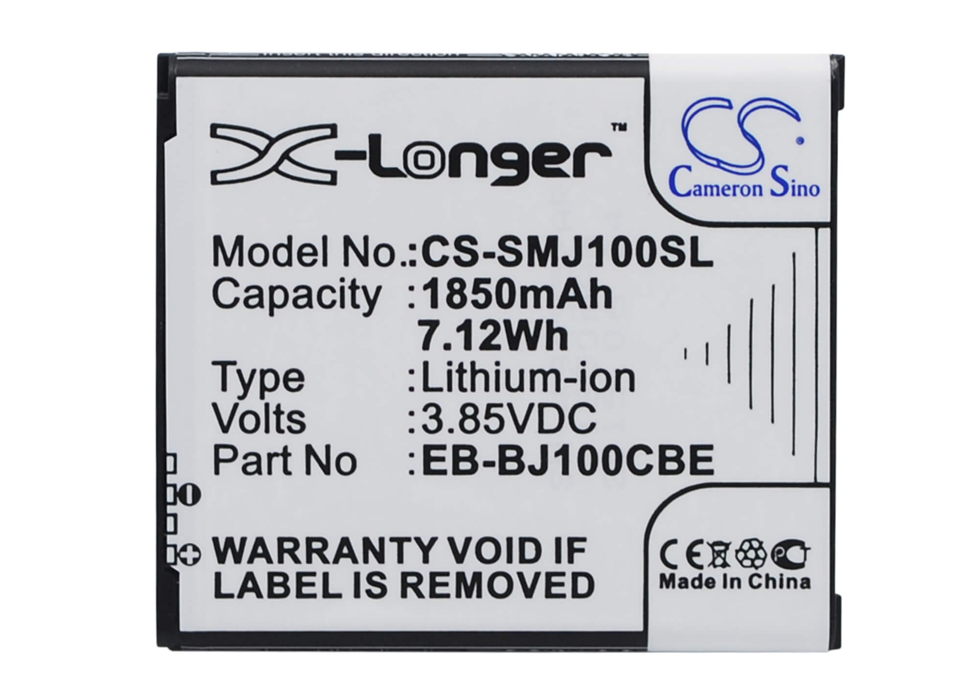 CS-SMJ100SL, Mobile, Smartphone 3.85V, 1850mAh, Li-ion Battery fits Samsung, Galaxy J1, Galaxy J1 4g, 7.1225Wh