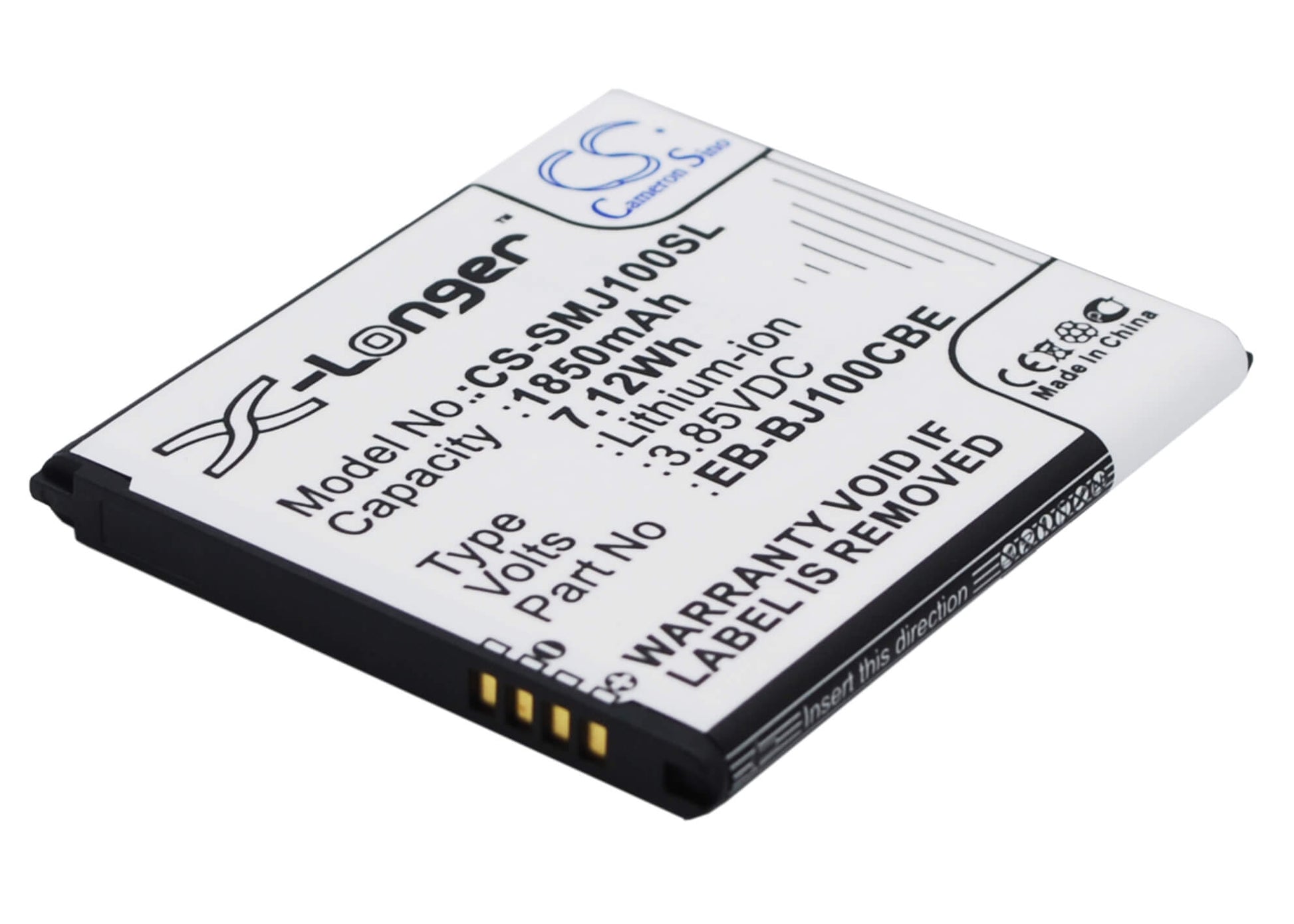 CS-SMJ100SL, Mobile, Smartphone 3.85V, 1850mAh, Li-ion Battery fits Samsung, Galaxy J1, Galaxy J1 4g, 7.1225Wh
