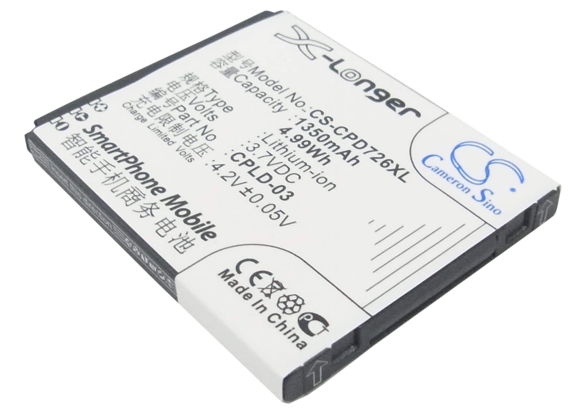 3.7V, 1350mAh, Li-ion Battery fits Coolpad, 7266, 4.995Wh