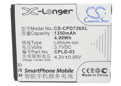 3.7V, 1350mAh, Li-ion Battery fits Coolpad, 7266, 4.995Wh