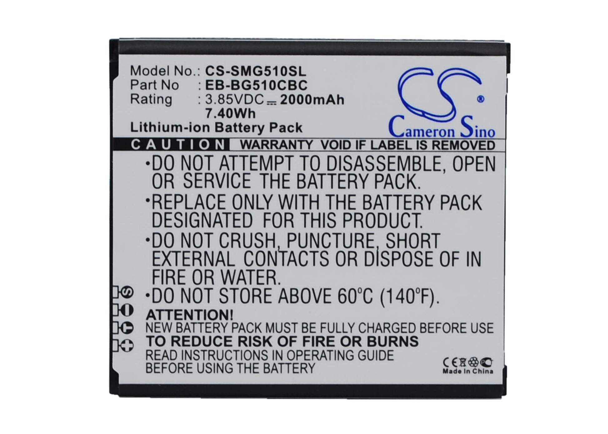 3.85V, 2000mAh, Li-ion Battery fits Samsung, Galaxy Core Max, Galaxy Core Max Duos, 7.7Wh