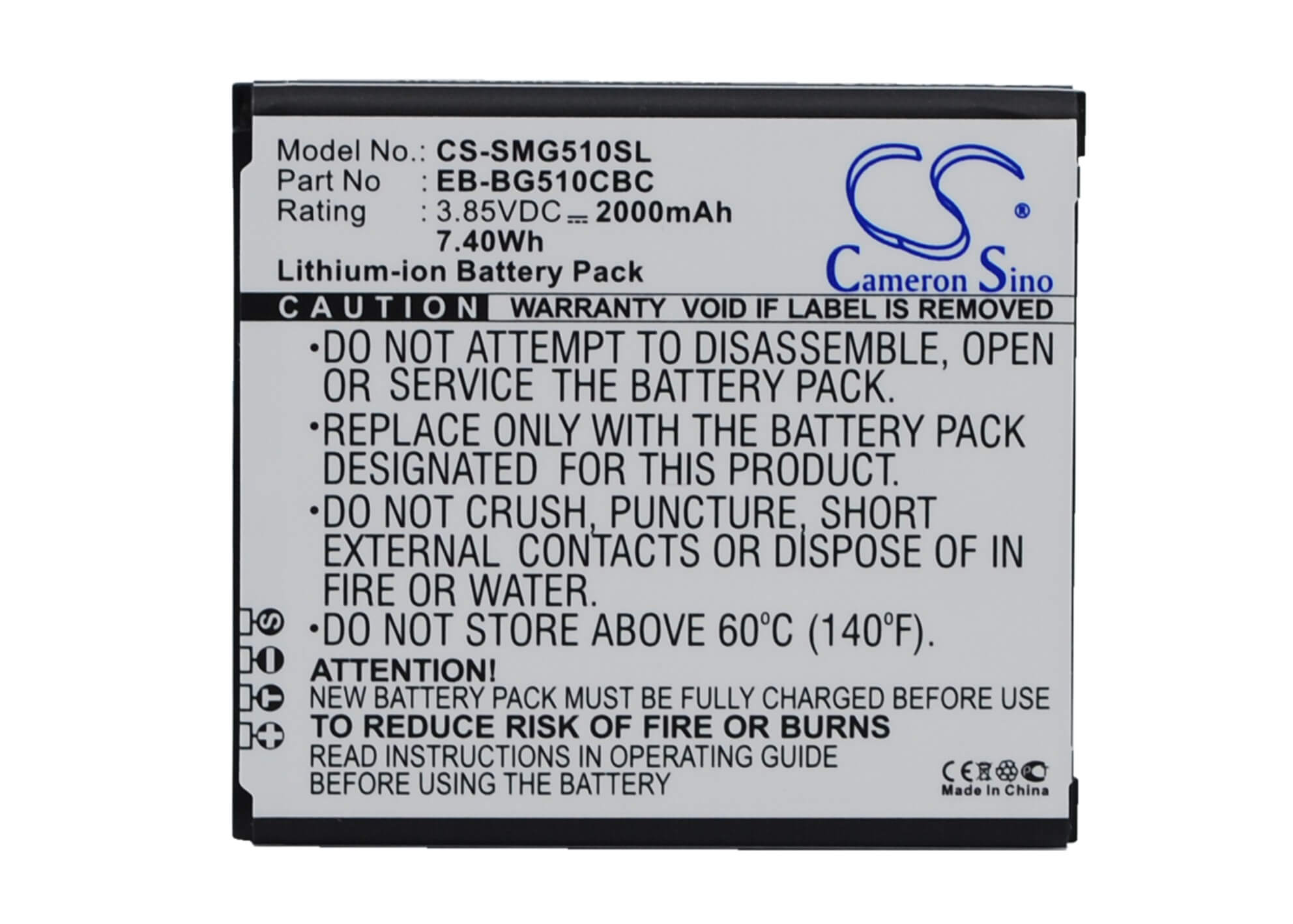 3.85V, 2000mAh, Li-ion Battery fits Samsung, Galaxy Core Max, Galaxy Core Max Duos, 7.7Wh