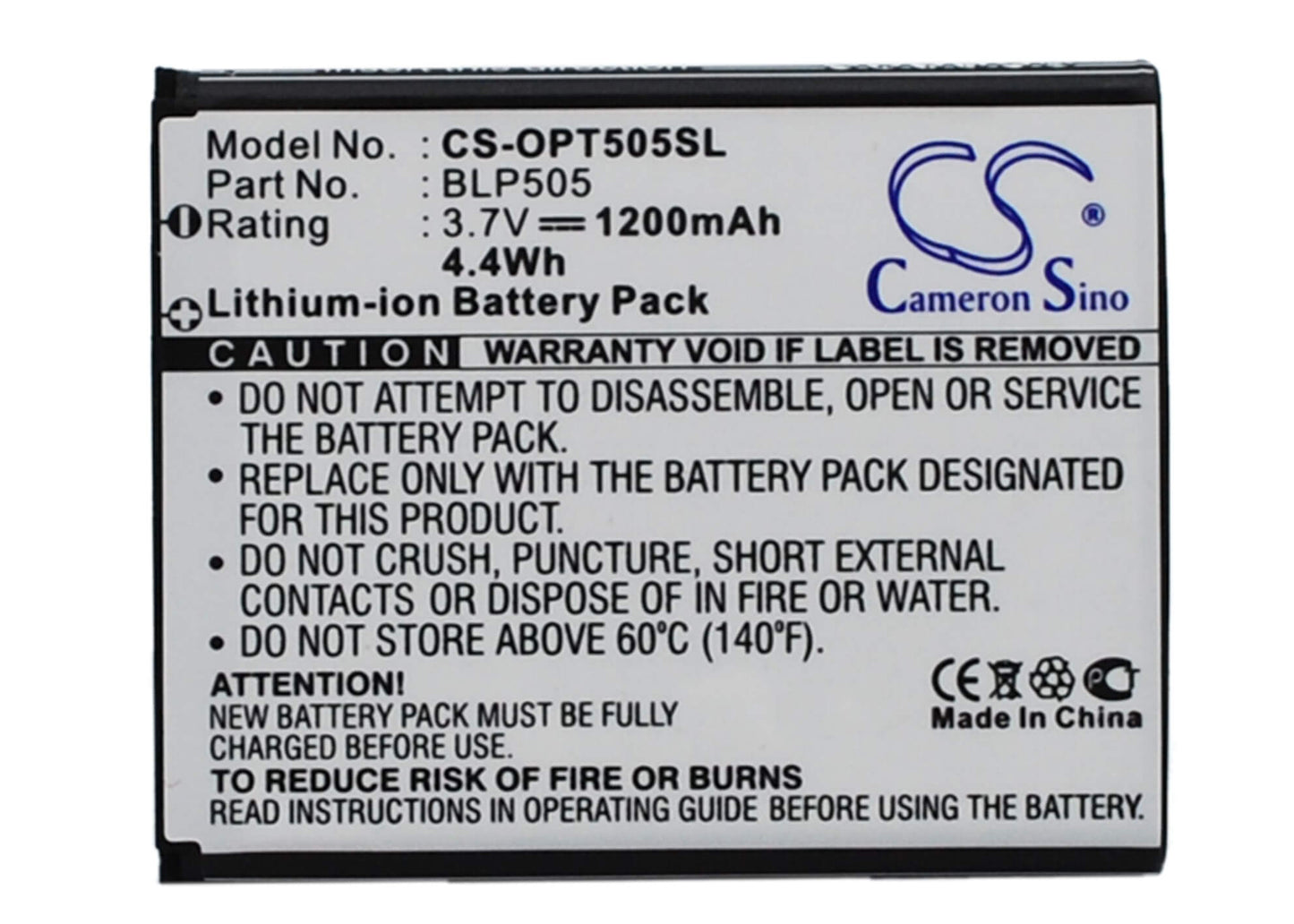3.7V, 1200mAh, Li-ion Battery fits Oppo, T9, 4.44Wh