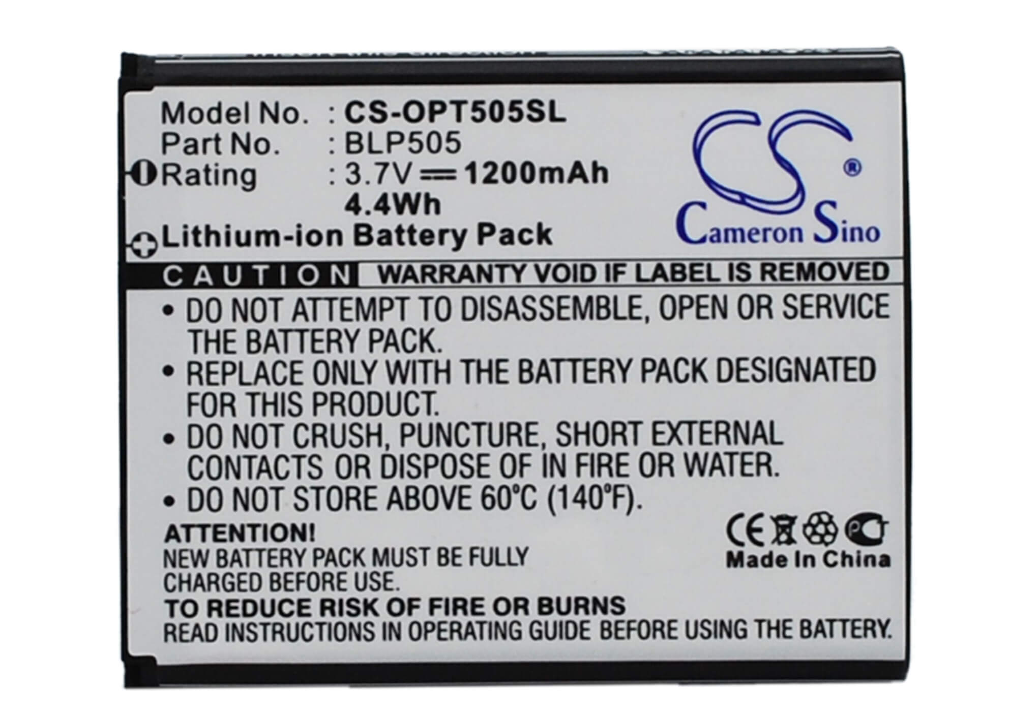 3.7V, 1200mAh, Li-ion Battery fits Oppo, T9, 4.44Wh