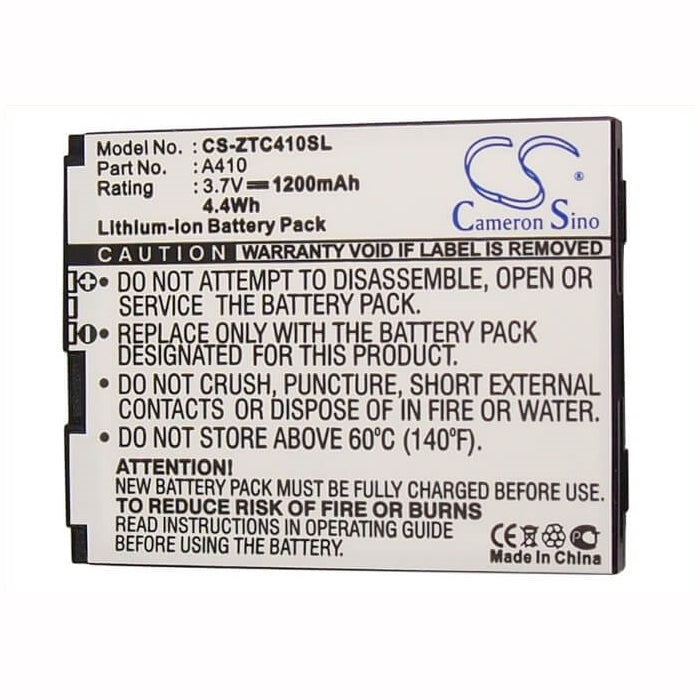 3.7V, 1200mAh, Li-ion Battery fits Zte, A410, Calcomp A410, 4.44Wh