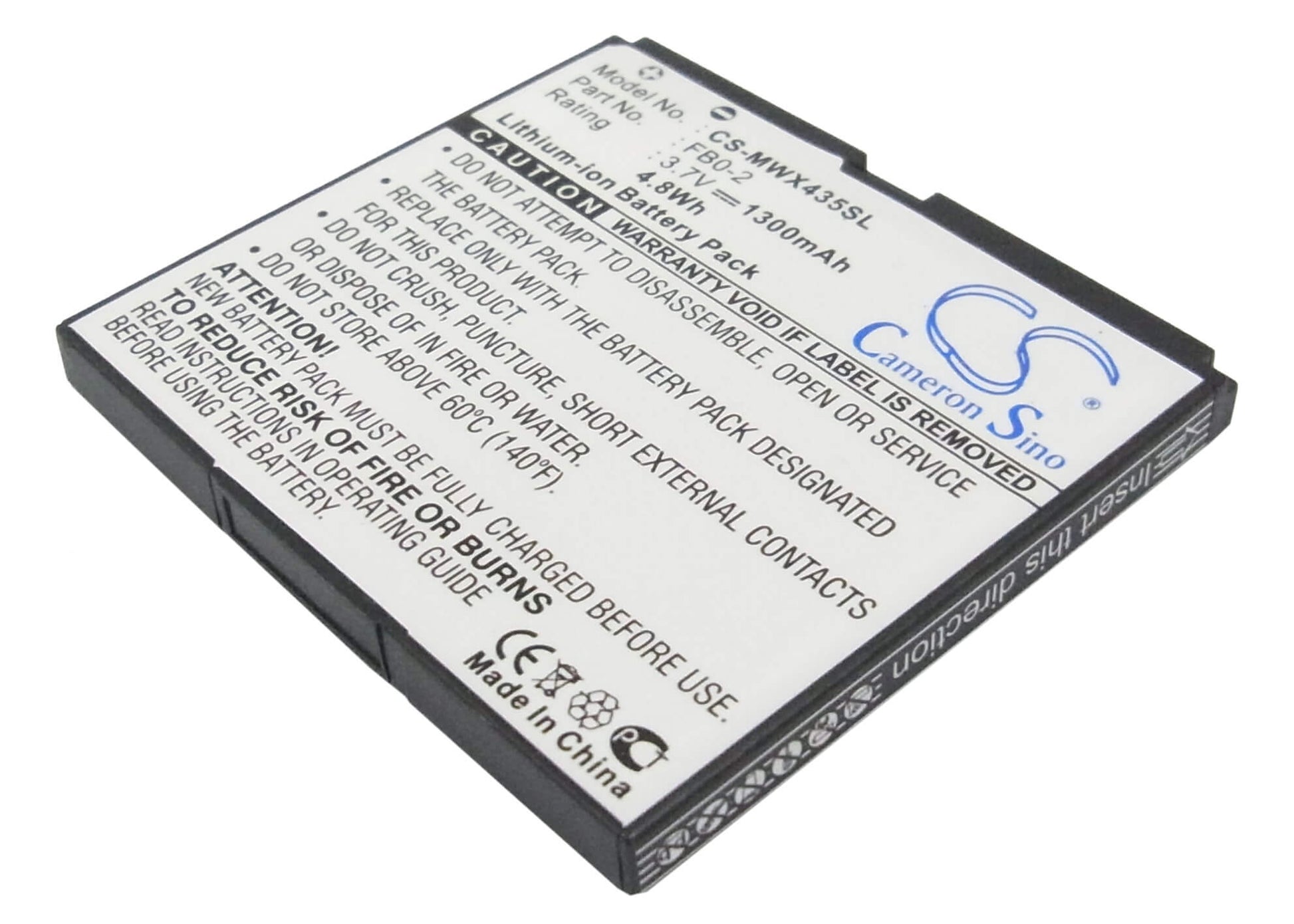 3.7V, 1300mAh, Li-ion Battery fits Motorola, Triumph, Wx435, 4.81Wh