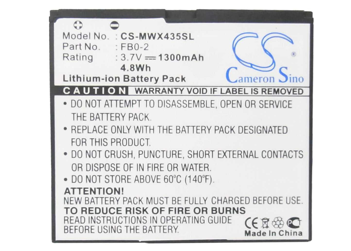3.7V, 1300mAh, Li-ion Battery fits Motorola, Triumph, Wx435, 4.81Wh