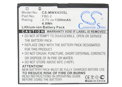 3.7V, 1300mAh, Li-ion Battery fits Motorola, Triumph, Wx435, 4.81Wh