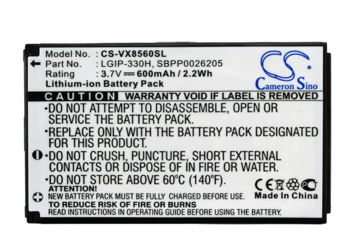 3.7V, 600mAh, Li-ion Battery fits Lg, Chocolate 3, Vx8560, 2.22Wh