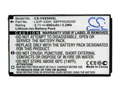 3.7V, 600mAh, Li-ion Battery fits Lg, Chocolate 3, Vx8560, 2.22Wh