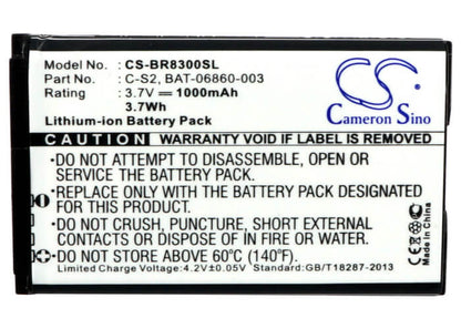 3.7V, 1000mAh, Li-ion Battery fits Blackberry, Aries, Curve 3g, 3.7Wh