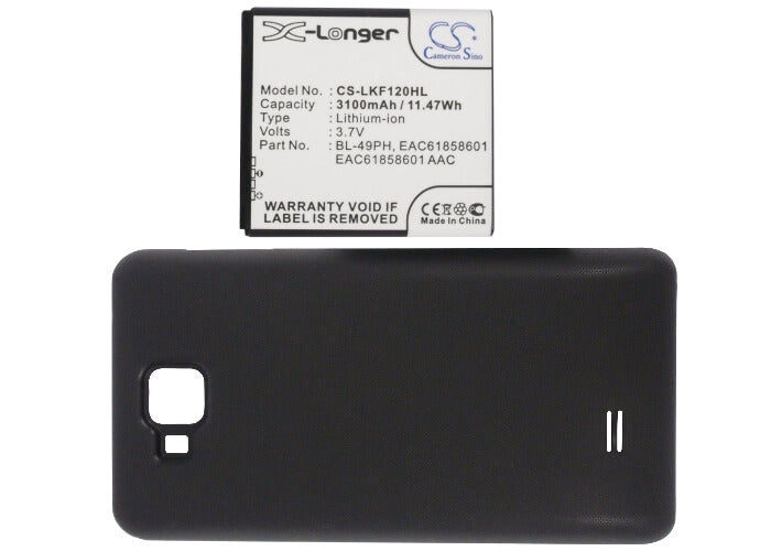 3.7V, 3100mAh, Li-ion Battery fits Lg, F120, F120k, 11.47Wh