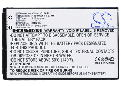 3.7V, 1100mAh, Li-ion Battery fits Huawei, C2600, C2605, 4.07Wh