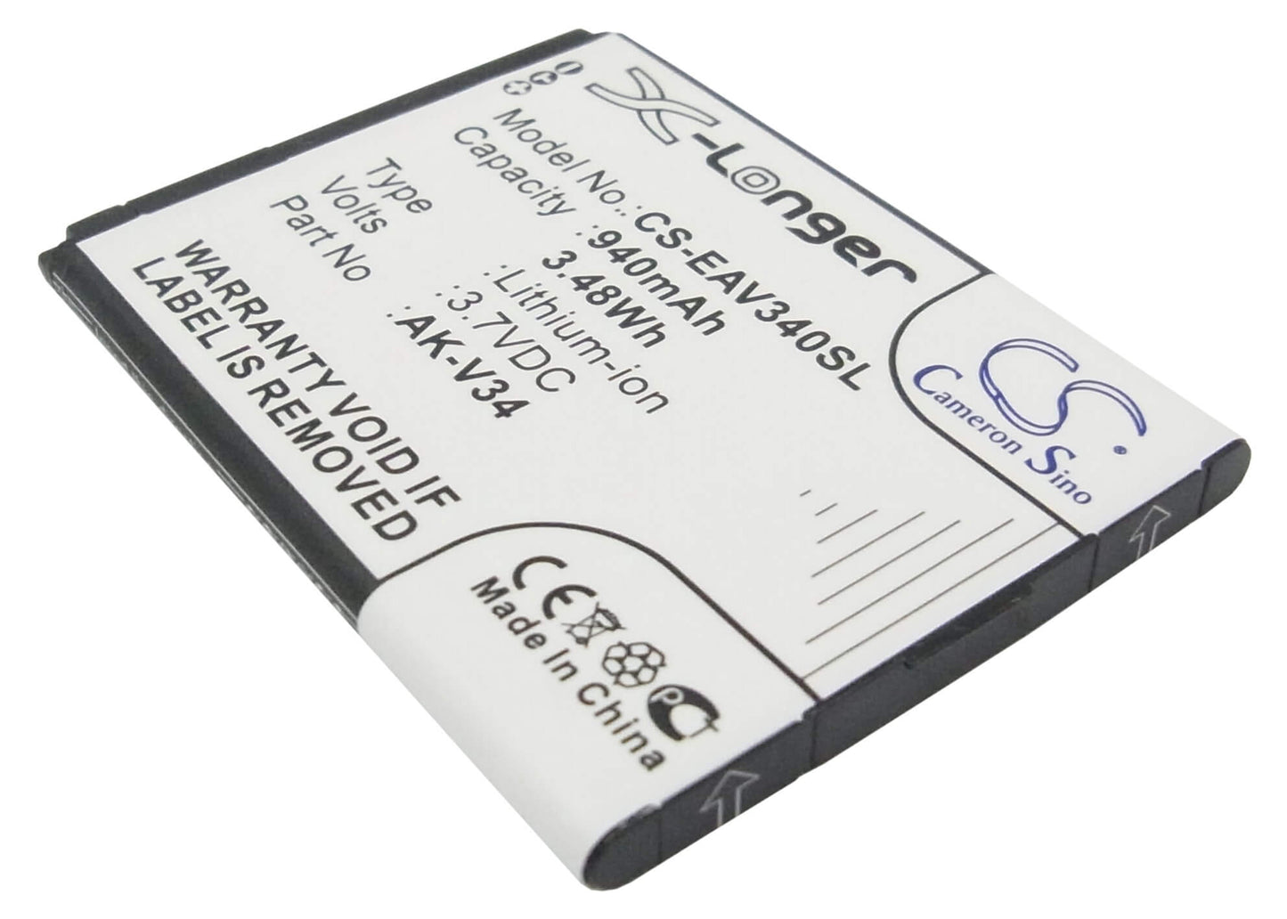 3.7V, 940mAh, Li-ion Battery fits Emporia, Glam, V34, 3.478Wh