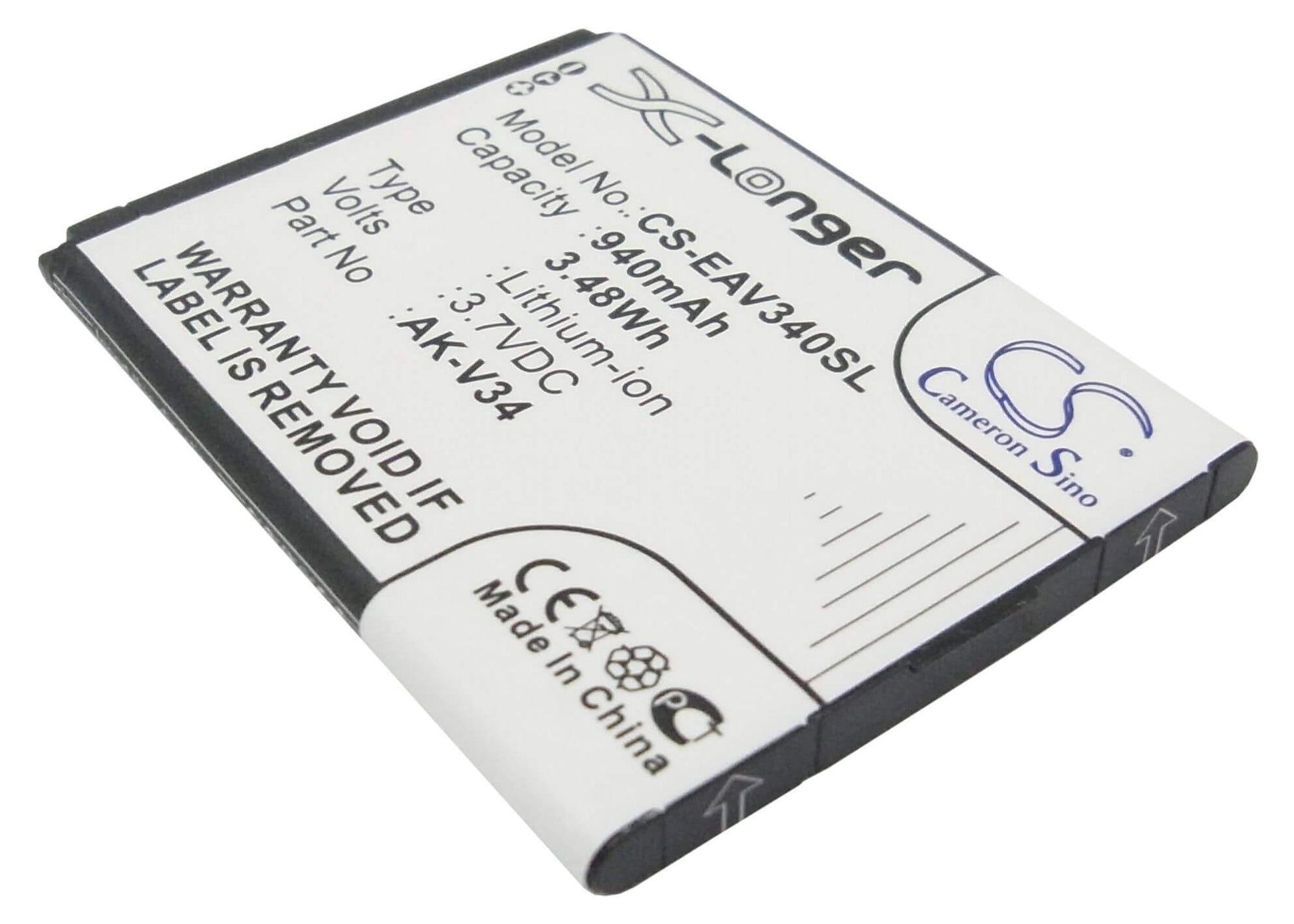 3.7V, 940mAh, Li-ion Battery fits Emporia, Glam, V34, 3.478Wh