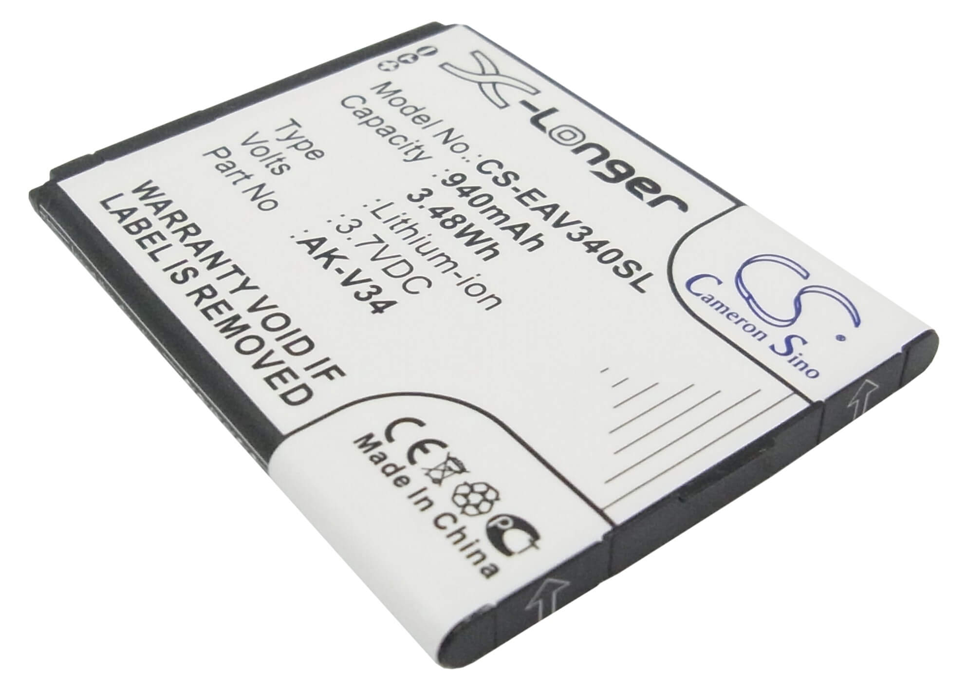 3.7V, 940mAh, Li-ion Battery fits Emporia, Glam, V34, 3.478Wh