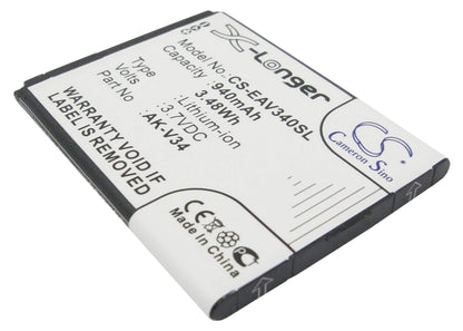 3.7V, 940mAh, Li-ion Battery fits Emporia, Glam, V34, 3.478Wh