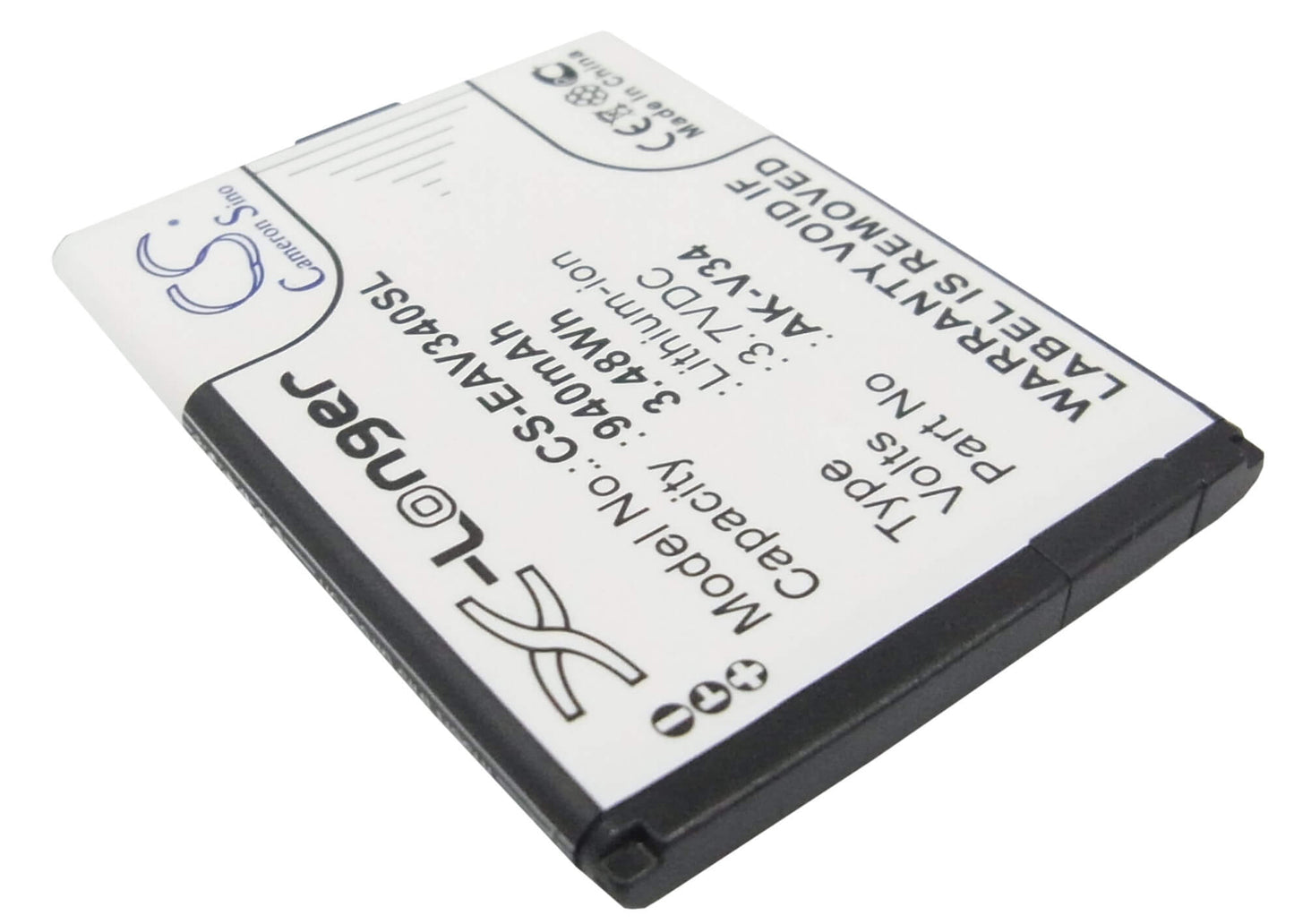 3.7V, 940mAh, Li-ion Battery fits Emporia, Glam, V34, 3.478Wh