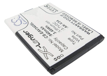 3.7V, 940mAh, Li-ion Battery fits Emporia, Glam, V34, 3.478Wh