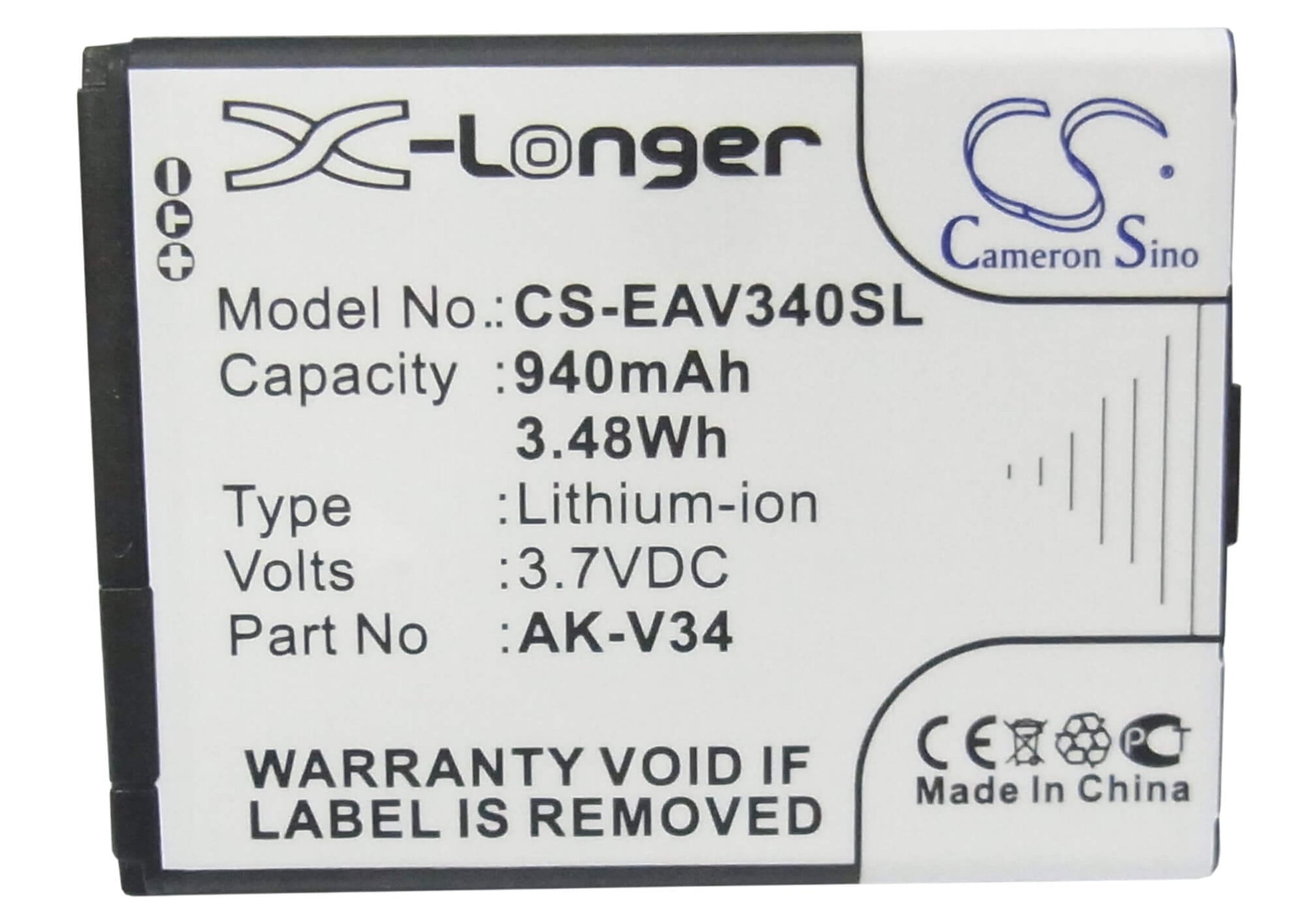 3.7V, 940mAh, Li-ion Battery fits Emporia, Glam, V34, 3.478Wh