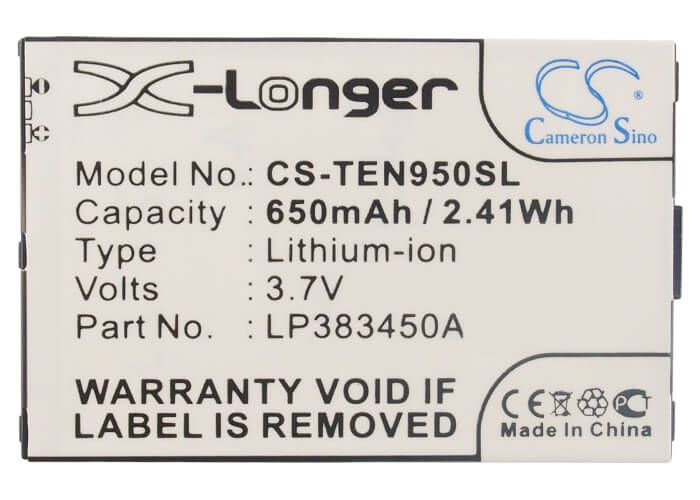 3.7V, 650mAh, Li-Polymer Battery fits Telefunken, Eurofon T95, T95, 2.405Wh