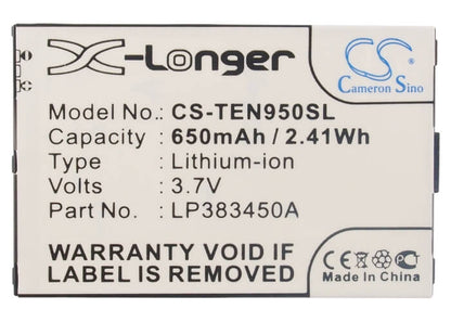 3.7V, 650mAh, Li-Polymer Battery fits Telefunken, Eurofon T95, T95, 2.405Wh