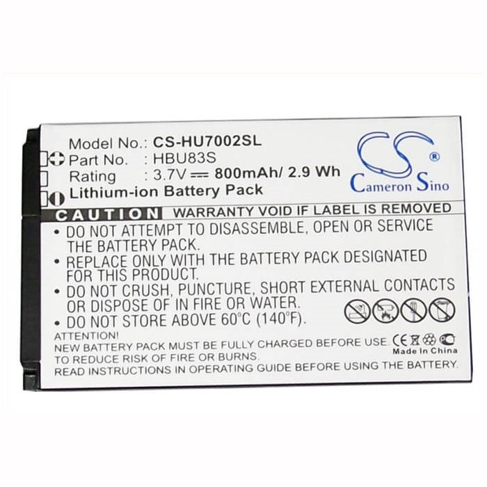 3.7V, 800mAh, Li-ion Battery fits Huawei, A608, C2008, 2.96Wh