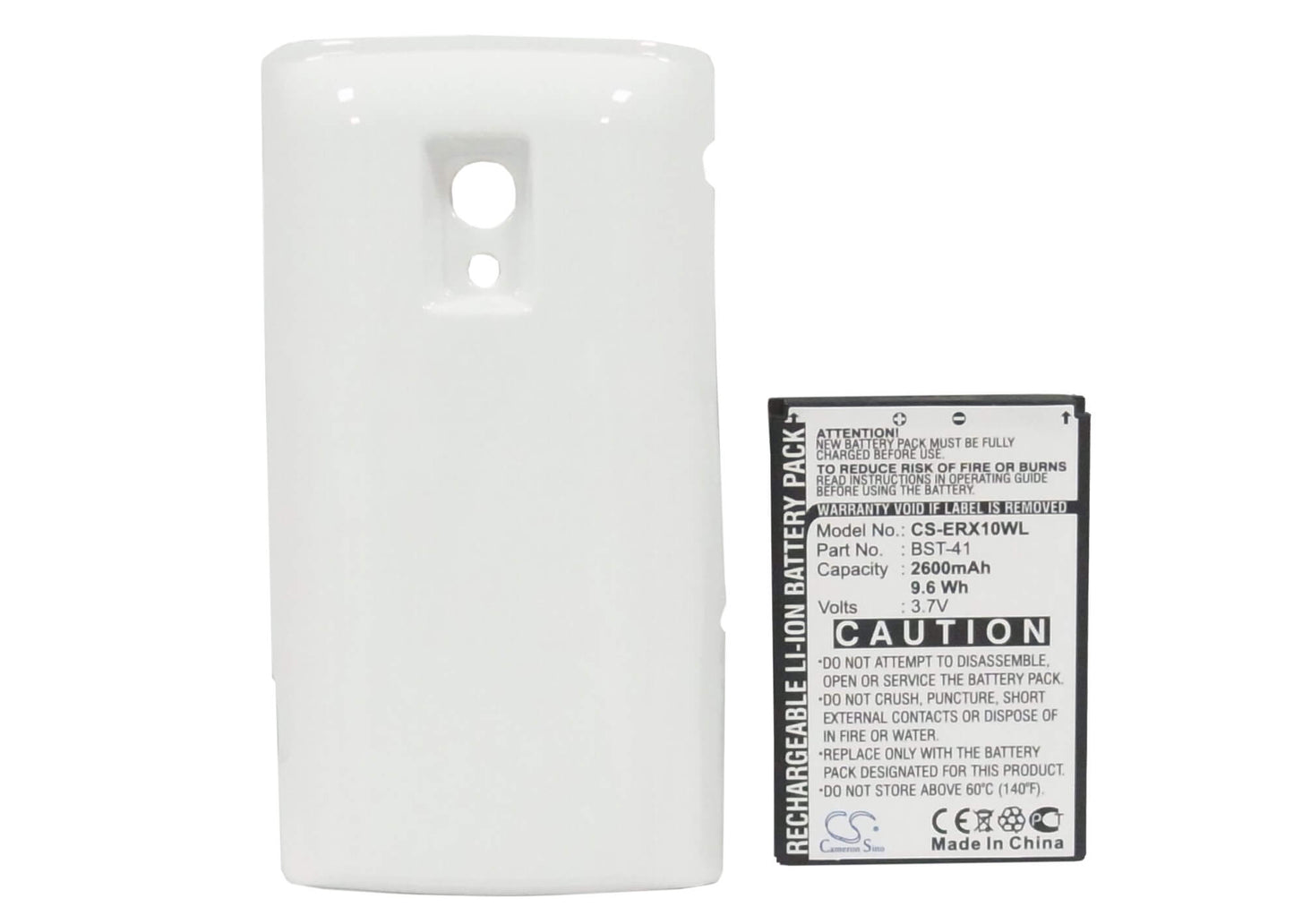 White, 3.7V, 2600mAh, Li-ion Battery fits Sony Ericsson, Xperia X10, Xperia X10a, 9.62Wh
