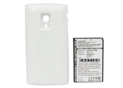 White, 3.7V, 2600mAh, Li-ion Battery fits Sony Ericsson, Xperia X10, Xperia X10a, 9.62Wh