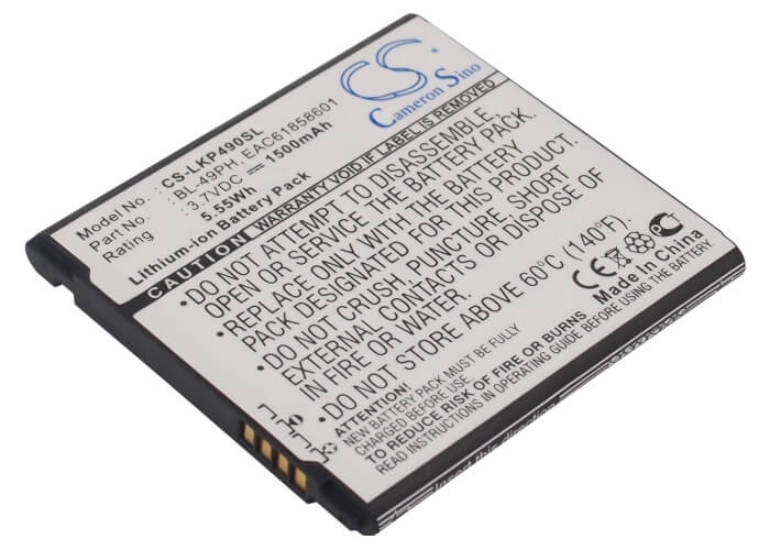 3.7V, 1500mAh, Li-ion Battery fits Lg, F120, F120k, 5.55Wh
