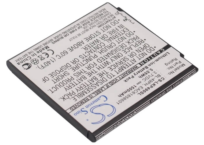 3.7V, 1500mAh, Li-ion Battery fits Lg, F120, F120k, 5.55Wh